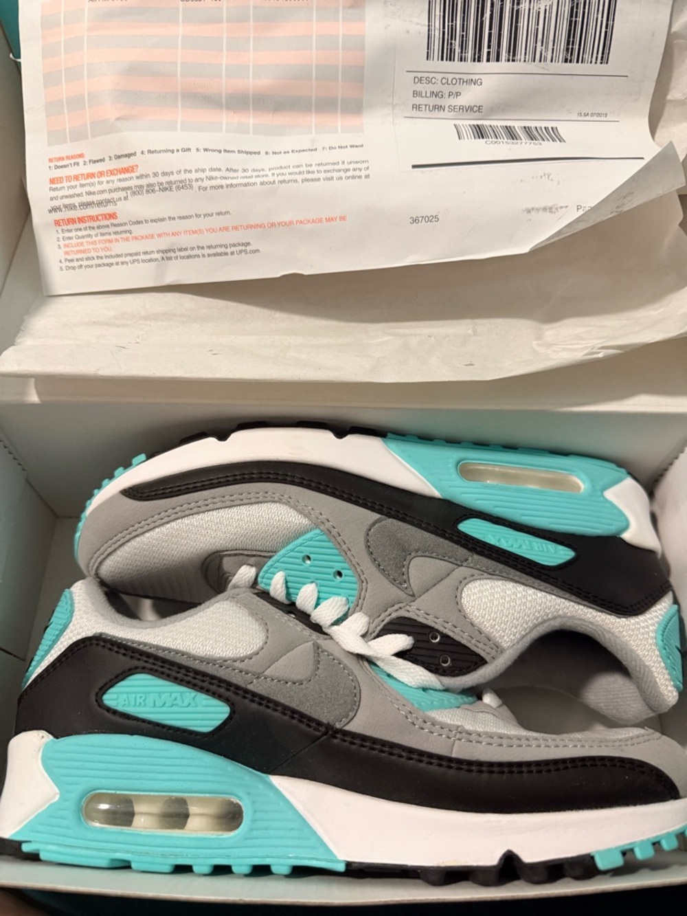 Nike Air Max 90 Box in Teal & White Mens 7 Women’s 8.5 NIB